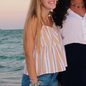 Gold/white striped tank top